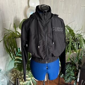Guess Black Cropped Hooded Zip Jacket